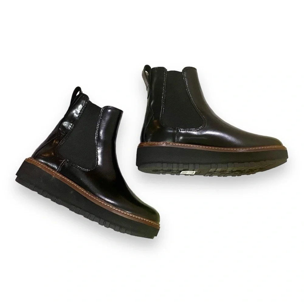 Clarks Orianna Up Black Leather Pull On Chunky Boots 8.5 - Picture 2 of 10